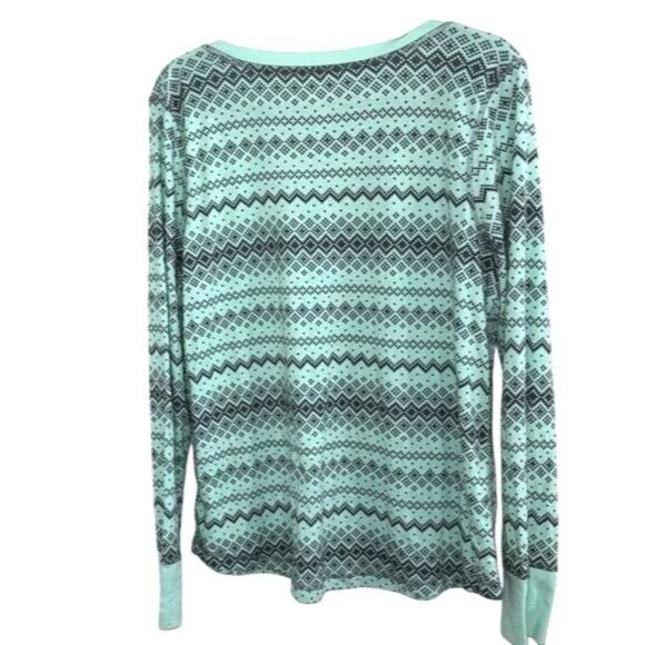 Made For Life Mint Green Fair Isle Print Henley Top Womens Size XL 100% Cotton L - Picture 6 of 7